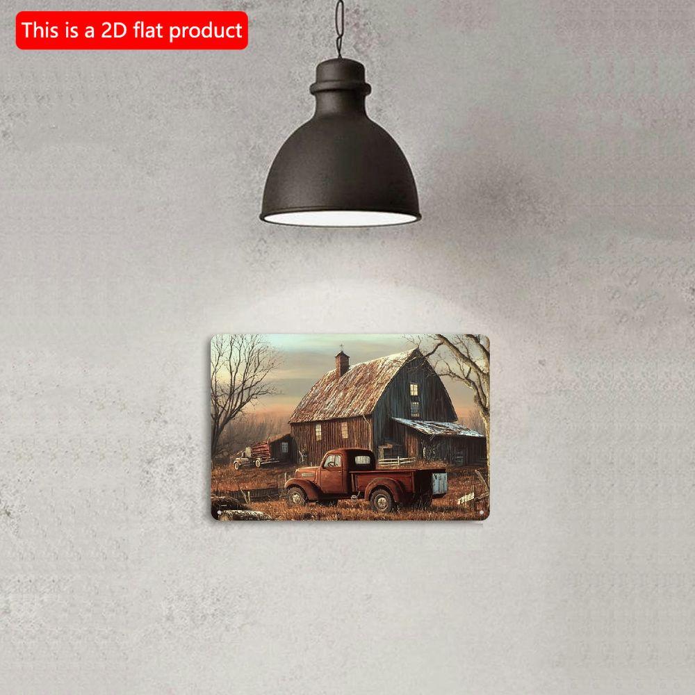 2D flat Wooden 30*20cm Vintage Sign - Rustic Farmhouse Barn and Tractor Wall Art, Multipurpose Home Bar Cafe Restaurant Decor, Easy Installation