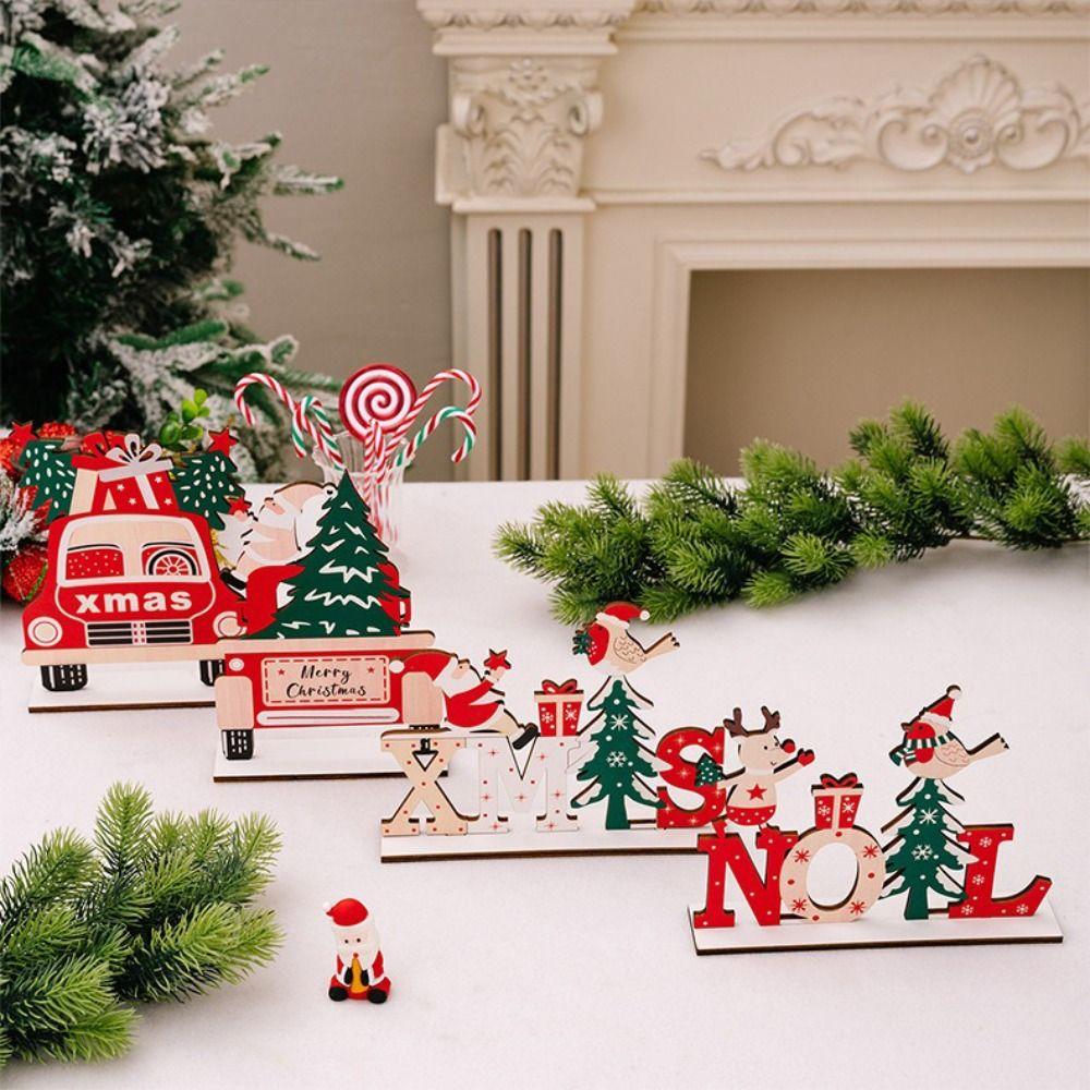 Wooden Wooden Xmas Tree Ornaments Handcrafted Wooden Material Snowman Sign Natural Wood Santa Claus Design Santa Claus Decor