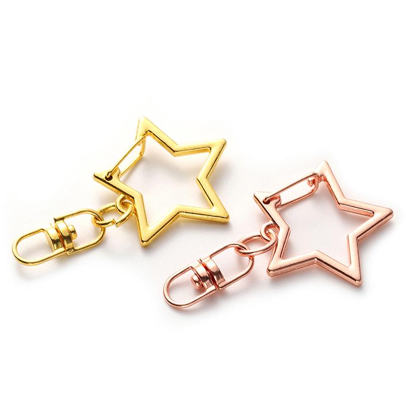 10pcs Star Pentagram Hollow Key Chain Key Ring DIY Accessories Lobster Clasp