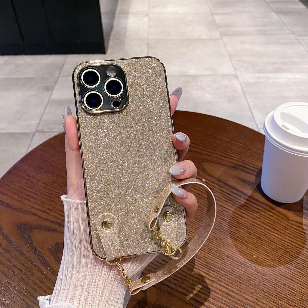 Premium Electroplated Glitter Full-Coverage iPhone 17 Case with Lanyard & Apple 15 Anti-Drop Protection