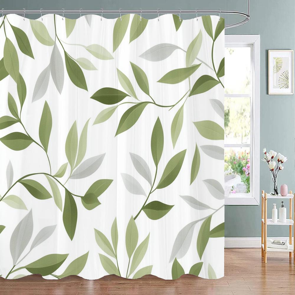 

1 Piece Of Elegant Leaf Pattern Printed Shower Curtain, Bathroom Decorative Shower Curtain, Waterproof Shower Curtain With Hooks W60H190(CM)-1 Pcs
