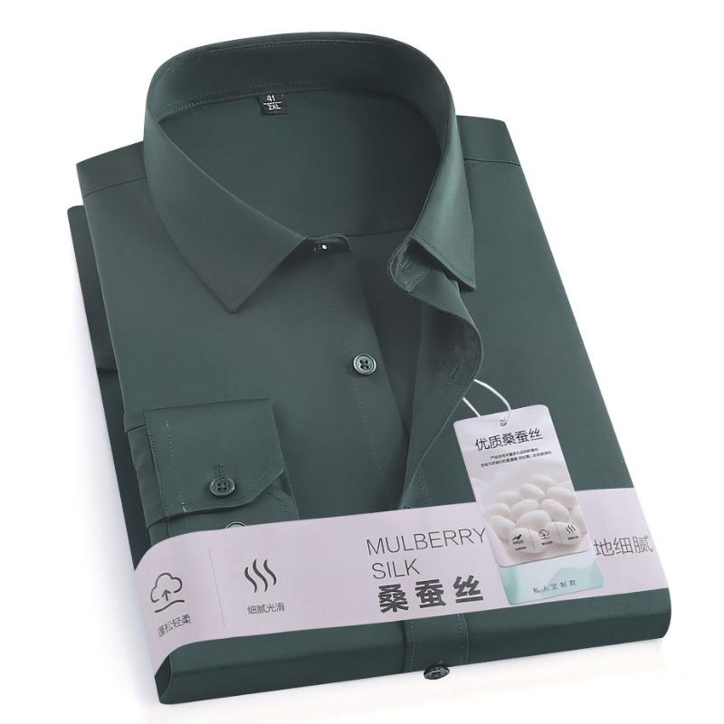 Ανδρικό Στενό Μακρυμάνικο Πουκάμισο Επίσημο Επιχειρηματικό Τοπ Χωρίς Σιδέρωμα Μονόχρωμο Ελαστικό Κουμπωτό