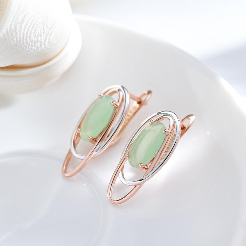 Rose Gold Color Mix Dangle Earrings For Women Personality Green Natural Zircon Party Vintage Jewelry