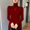 Women's Black Wool Semi-High Neck Base Layer Sweater - Soft, Comfortable, Slimming Fit for Autumn/Winter.