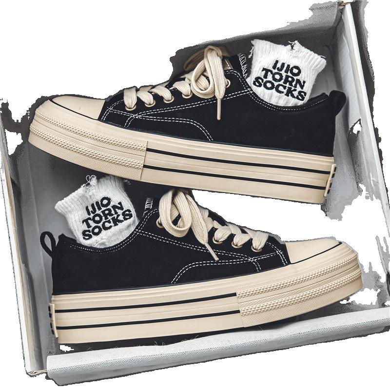 Canvas summer breathable design sense niche casual board shoes middle school students sports thick-soled black cloth shoes