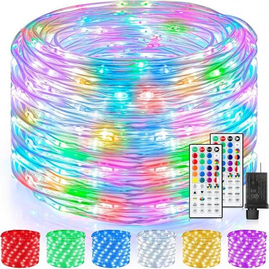 Mlambert 99Ft 300 LED Christmas String Lights Outdoor Indoor, 17 Solid Colors 8 Multicolors 8 Lighting Modes RGB Twinkle Fairy Rope Lights with