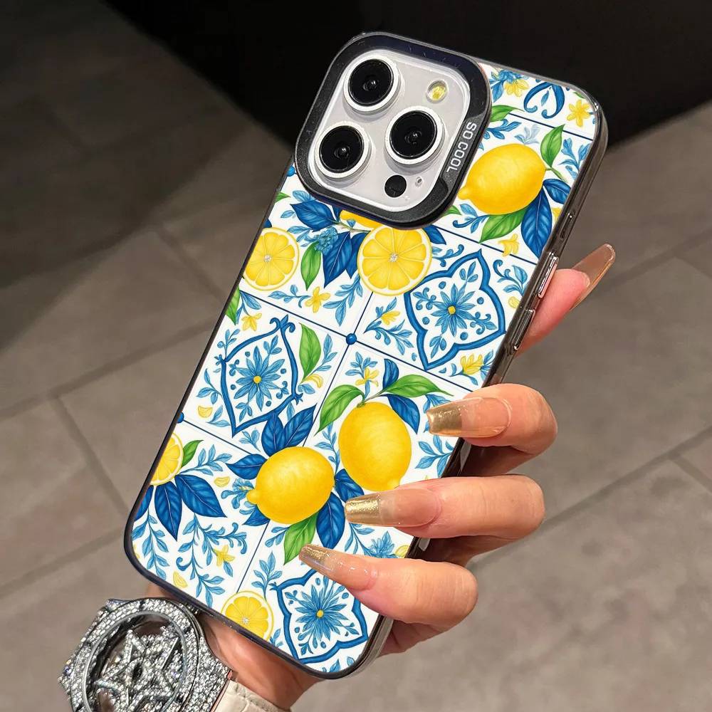E-European A-Amalfi Coast L-LemonS  Phone Case For iPhone 17,16,15,14,13,12,11Plus,Pro Max,XS,Colored Silver Plated Inside Cover