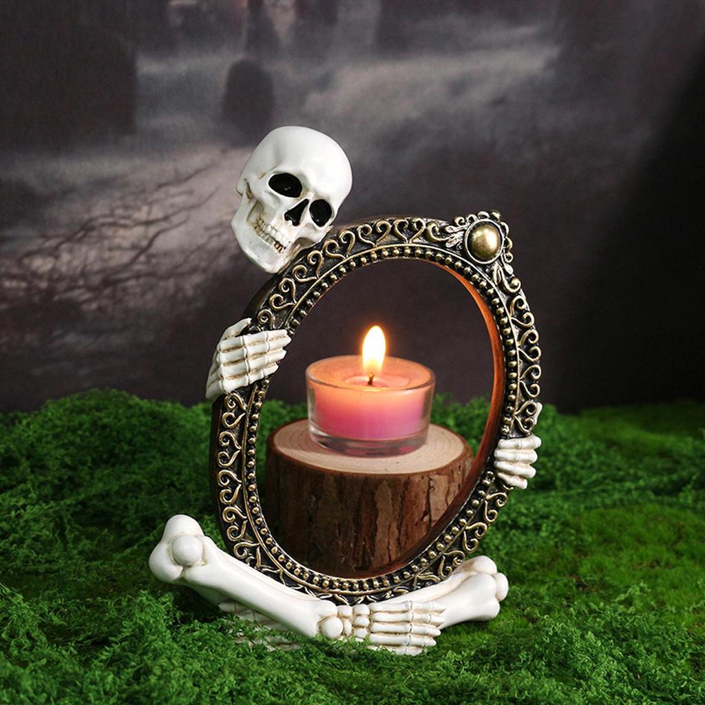 Halloween Vintage Skelett Rahmen Statue Spiegelrahmen Dekorative Harz Skelett Fotorahmen Figur Bücherregal Display