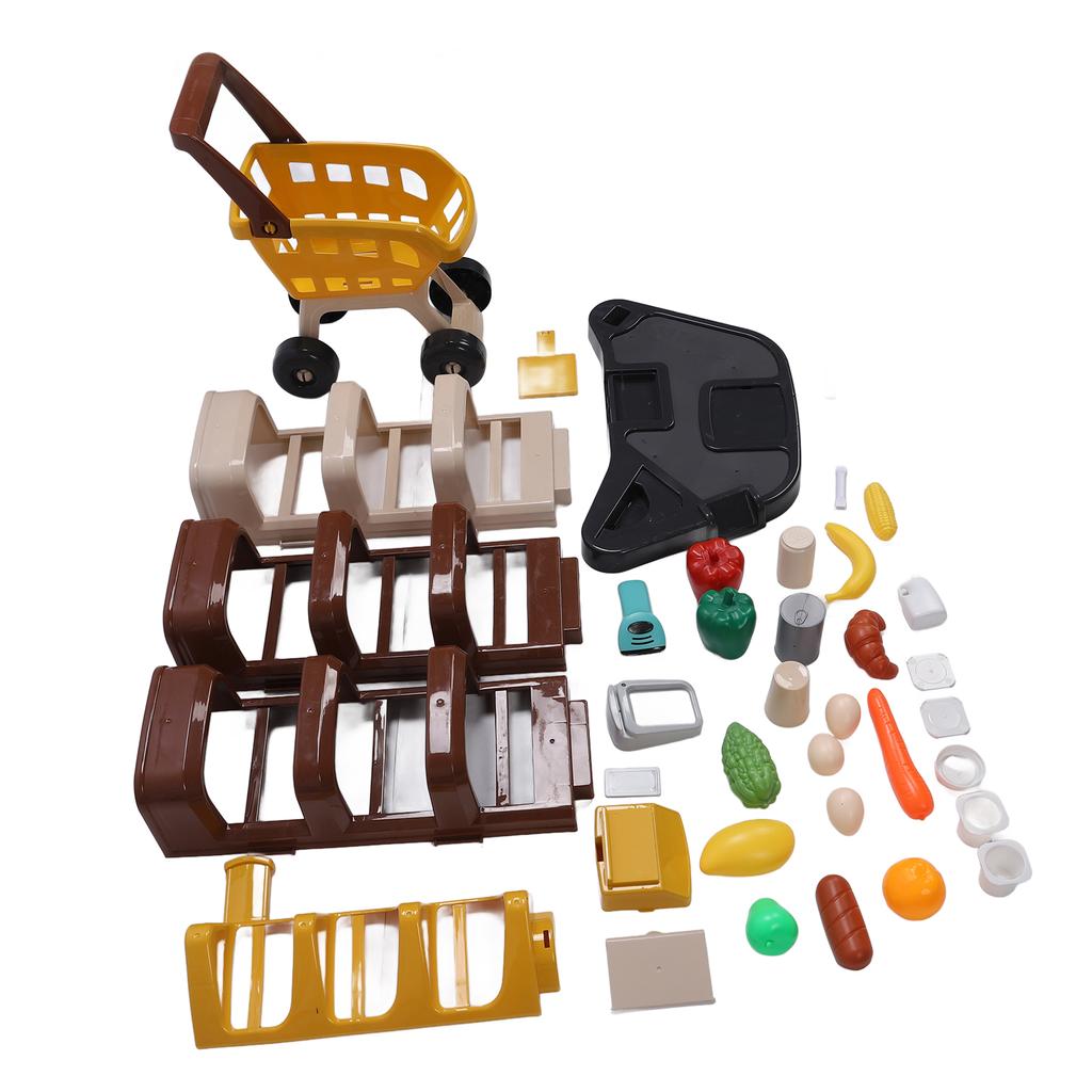 Cash Supermarket Playset for Kids with Working Scanner Register Shopping Cart Play Food Grocery