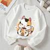 Kids Crewneck Long Sleeve Sweatshirt,Cartoon Lucky Cat Graphic Print