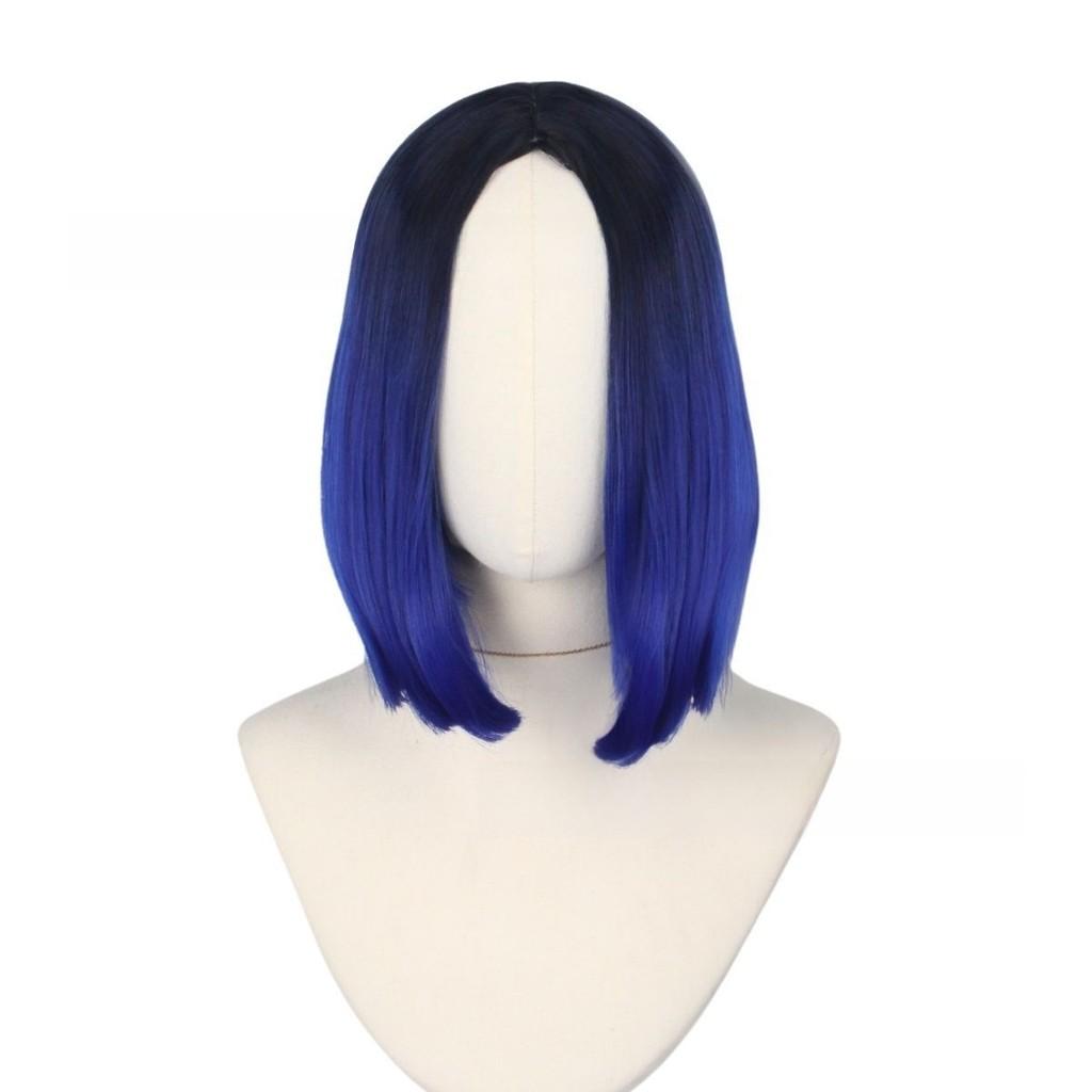 Premium Short Wig With Middle Part For Women Black Blue For Cosplay