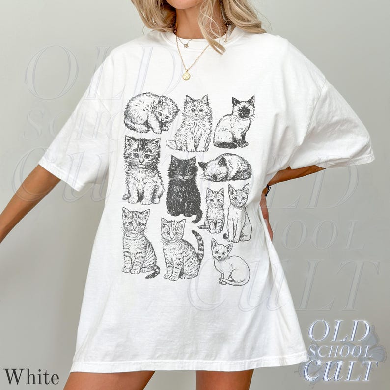 90s Retro Tattoo Style Cat TShirt Vintage Comfort Colors® Y2K Kitten TShirt Cat Lover Gift Cute Cat TShirt NatureThemed