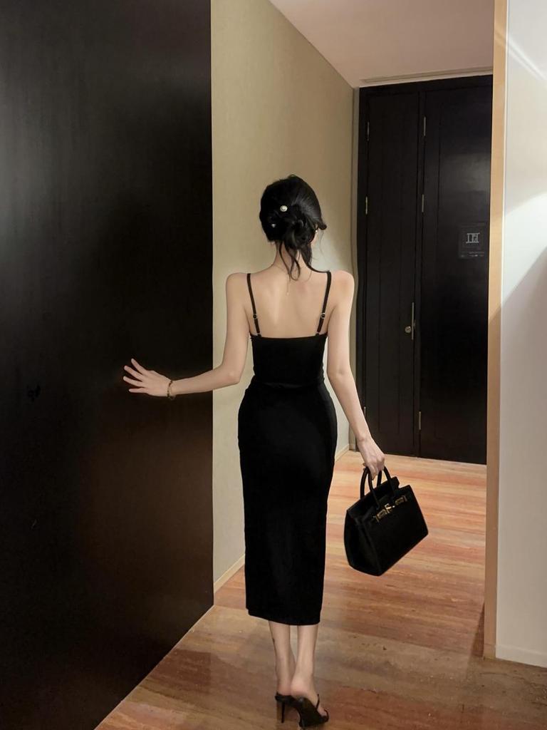 Lace Patchwork High Slit Spaghetti Strap Dress - Sexy Slim Fit, Open Back, Low Cut Evening Wear for Women