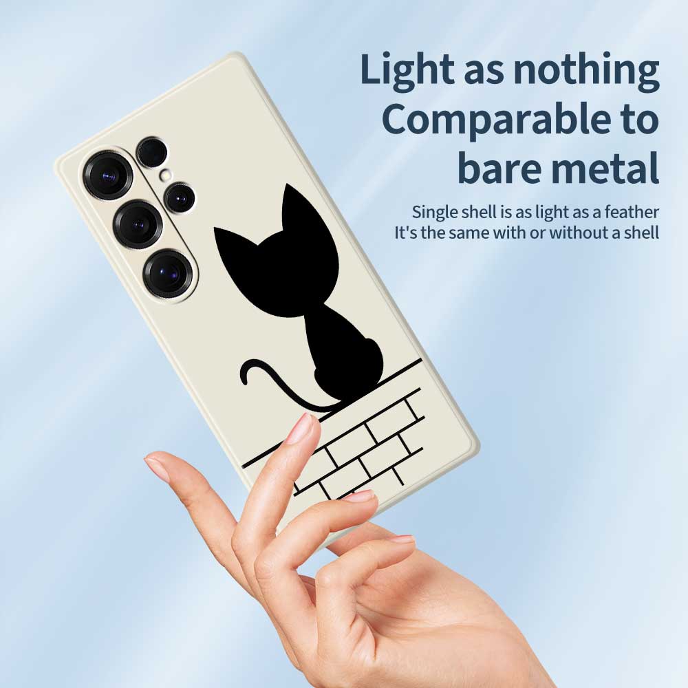 For Samsung Galaxy S25 Ultra Case Black Cat On the Wall Pattern Printing Straight Edge TPU Phone Back Cover