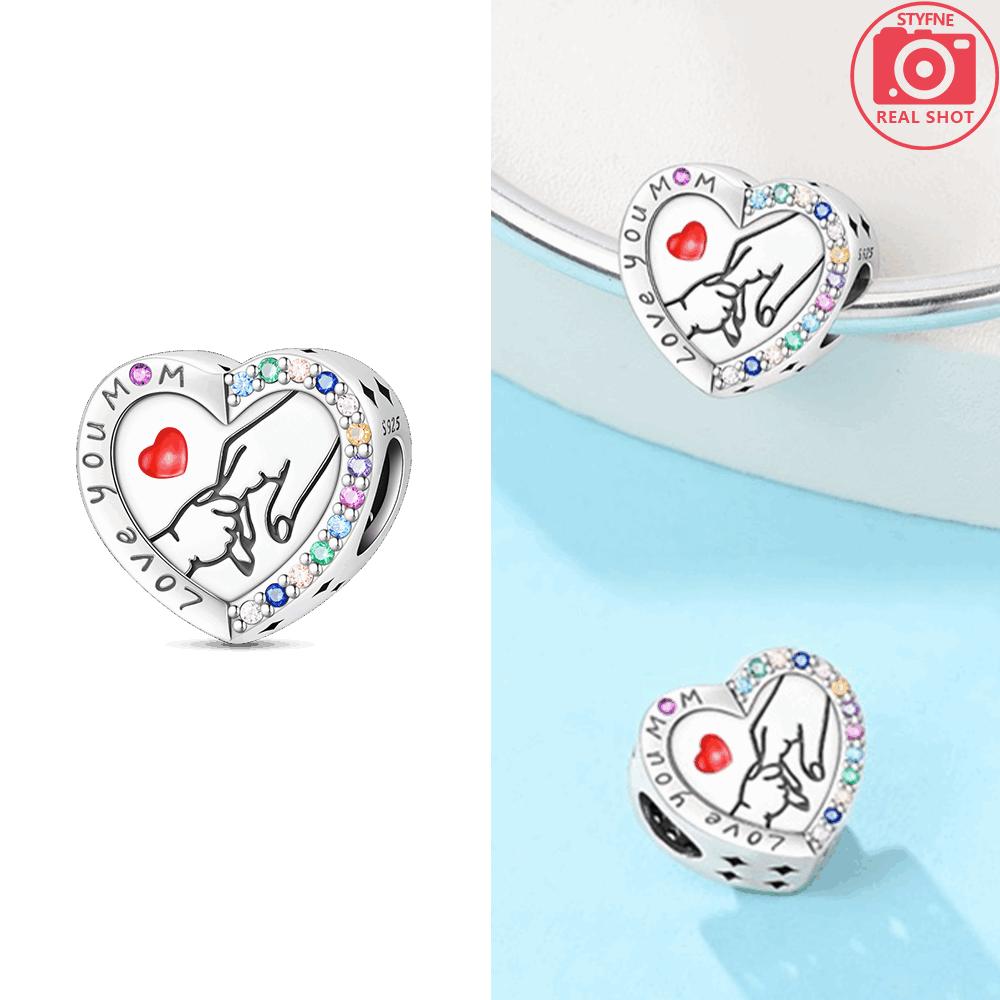 Pink Heart Bead Necklace Symbolizing Family Affection Mother Love Original Copper Beads Fit Bracelet Diy Jewelry Accessory