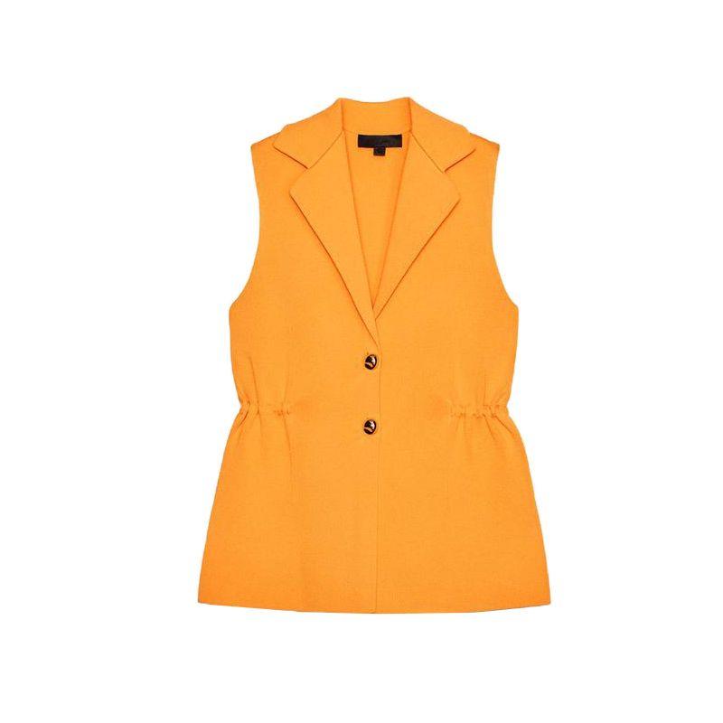 Spring and Summer New Women's Clothing French Golden Breasted Ruched Lapel Sleeveless Knitting Vest Jacket 4192023