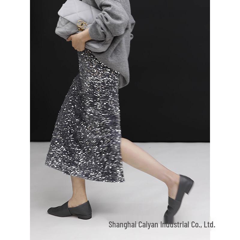 Hochwertiger Pailletten-Midirock mit BlingBling-Atmosphäre - Auf Lager