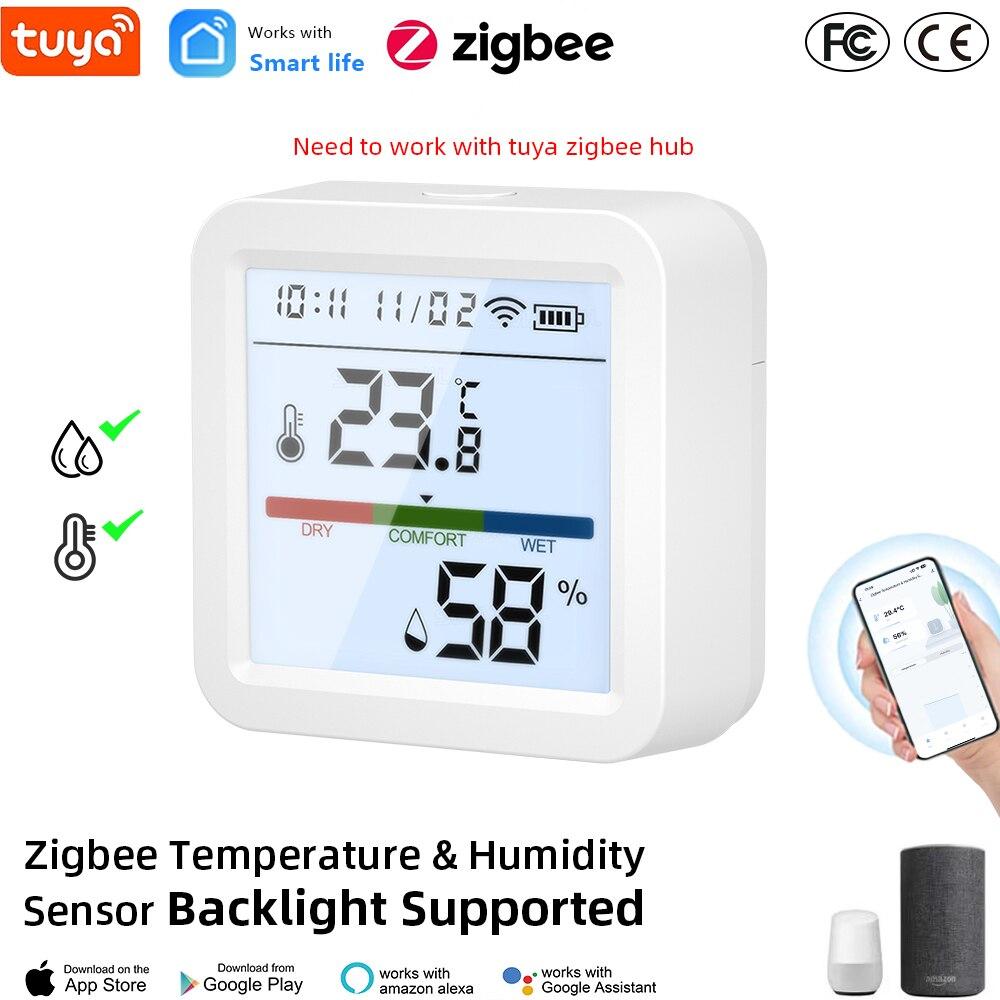 Tuya ZigBee Smart Home Temperature Humidity Sensor with BackLight LCD Works With Google Assistant and Need Tuya Zigbee Hub TH05Z
