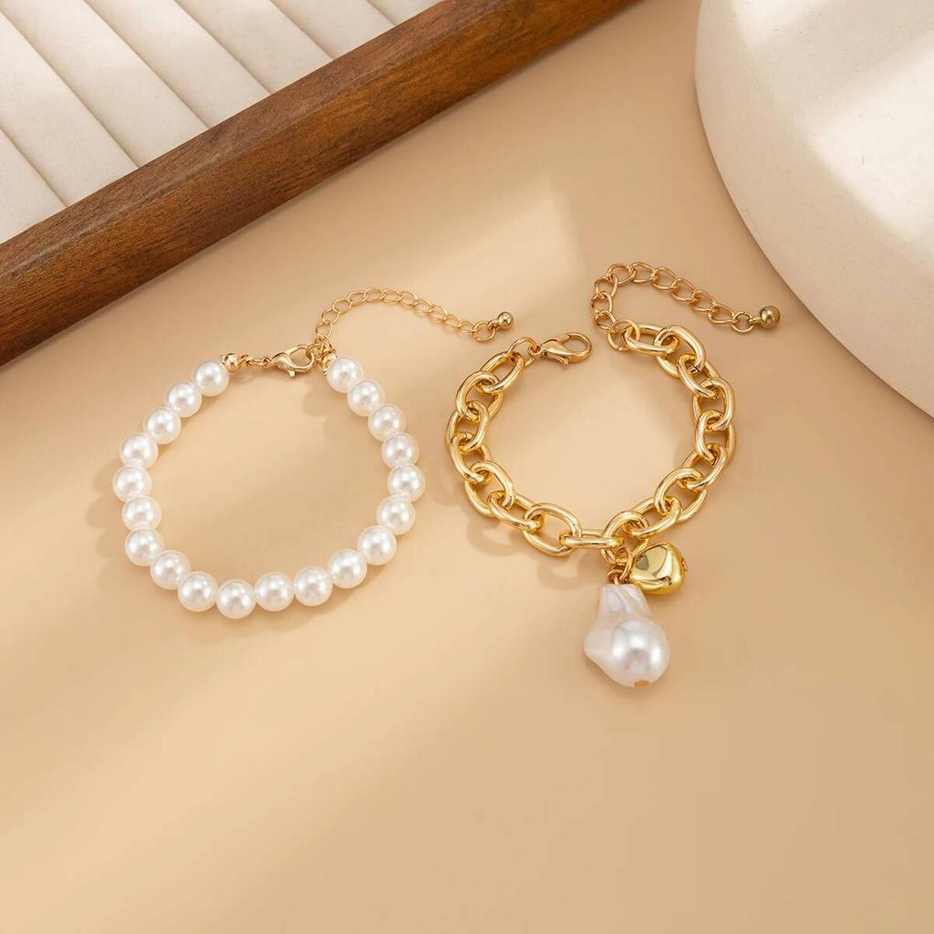 Salircon Fashion Baroque Imitation Pearl Bead Pendant Bracelet Women Exquisite Handmade Metal Bangle Bridal Wedding Jewelry Gift
