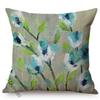 Spring Decoration Blue Flower Blue Birch Cherry Dogwood Blossoms Branch Oil Painting Design Cushion Cover Sofa Throw Pillow Case