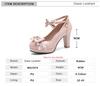 Fashion Spring Ankle Strap Women High Heels Mary Jane Pumps Party Wedding Cosplay White Pink Black Bow Princess Cosplay Lolita Shoes