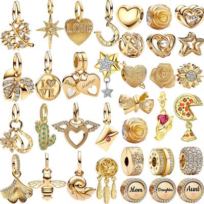 Original Copper Gold Heart Charms Beads Sparkling Mapleleaf Safety Pendant For Women Bracelet Diy Fine Jewelry Gift