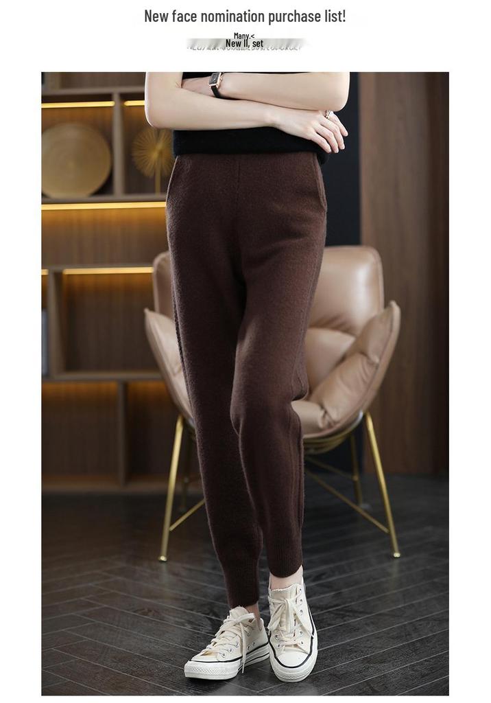 2025 Autumn/Winter Women's 100% Pure Wool Casual Knit Pants - Fashionable, Versatile, and Loose-Fit Design.