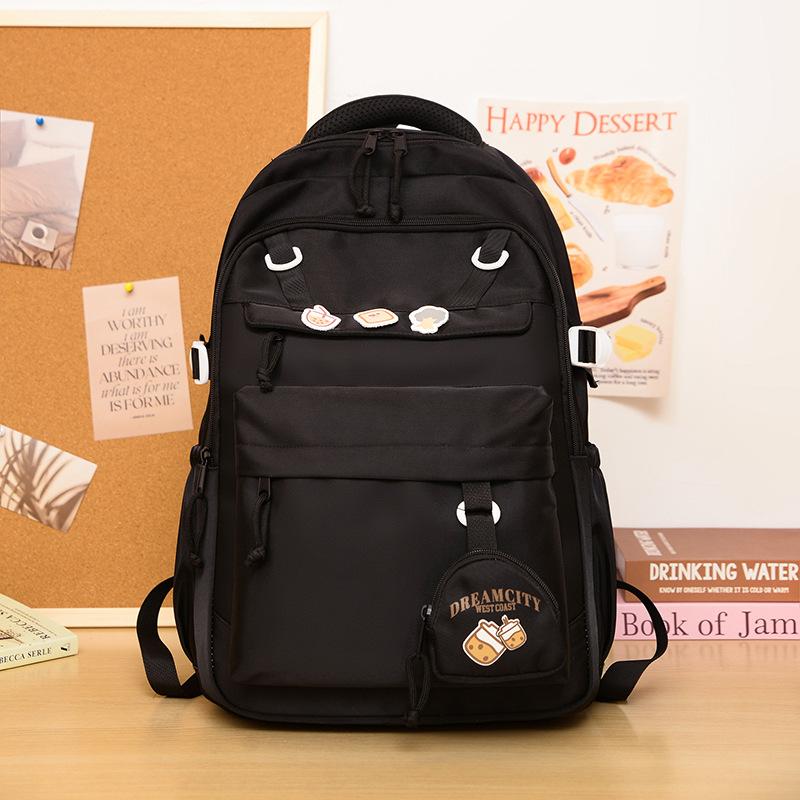 High-value fresh college style backpack, junior high school students contrasting color splicing large-capacity backpack