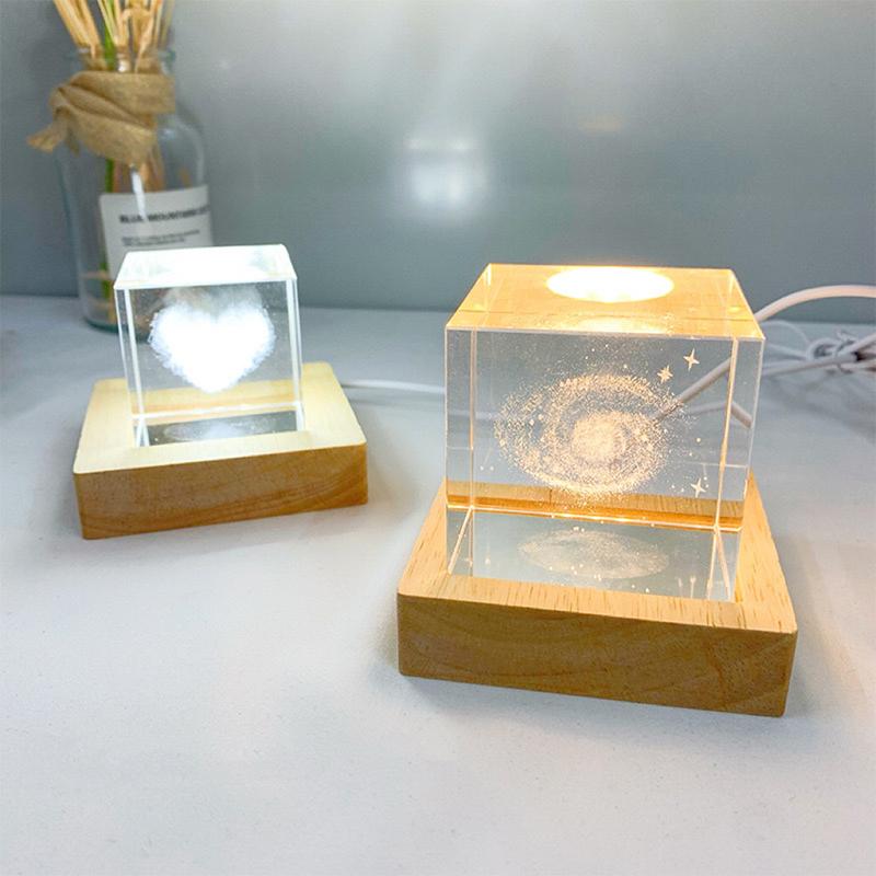 Square Wooden Base Led Lamp Display Stand Holder USB Powered for Crystal Glass Resin Objects
