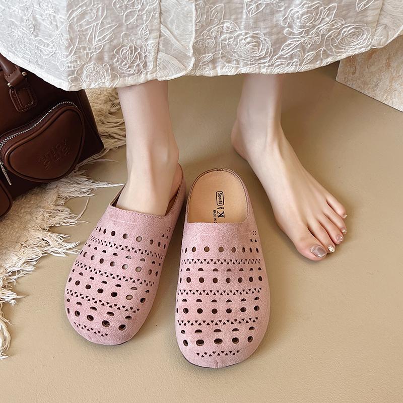 Fashion Aphixta Pink Hollow Slides Rubber Sole Woman Slippers Round Toe Flip Flops Red Flat With Beach Shoes Outside Sandals Half Slide