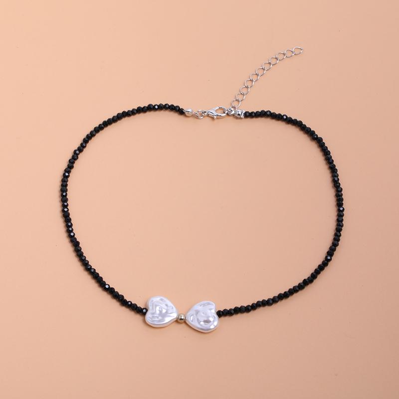

French Elegant Imitation Pearl Bow Beaded Choker Necklaces for Women Classical Adjustable Clavicle Chain Wedding Bridal Zircon чорний