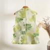 Green lotus brocade jacquard vest women's new product diagonal placket stand-up collar temperament sleeveless vest