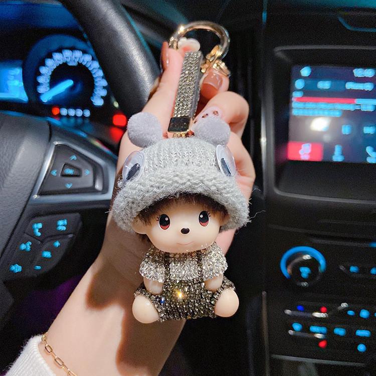 Cute Sparkly And Diamondstudded Keychain Doll For Car Keys Unique Gift Pendant
