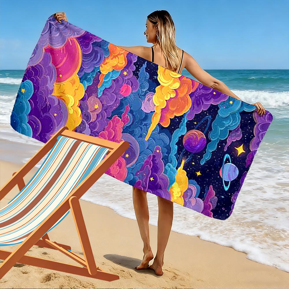 Colorful Galaxy and Clouds Design Beach towel quick-drying for travel outdoor sports jogging beach and swimming