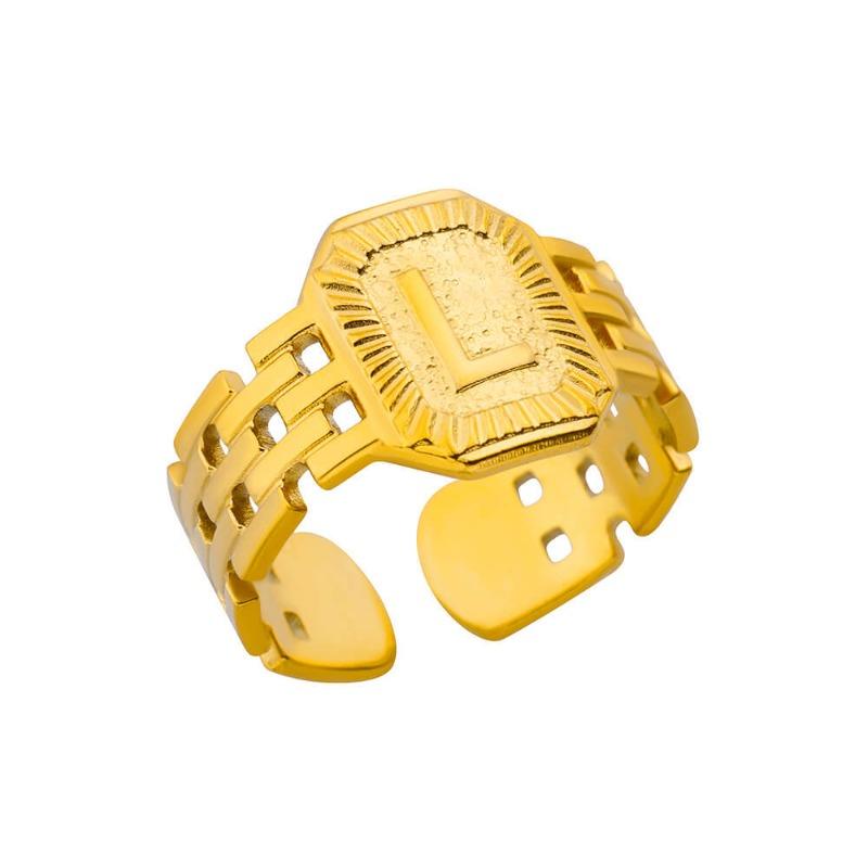 Titanium Steel Simple and Fashionable English Letter Ring Versatile Gold Chain Opening Adjustable Ring Women