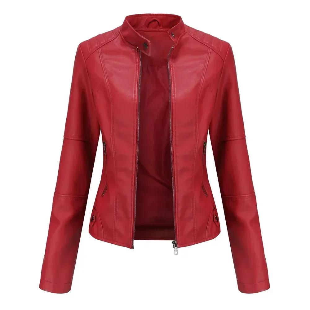 Faux Leather Jacket Women Spring Autumn Women's Moto Biker Jacket Red Black Coat Outerwear
