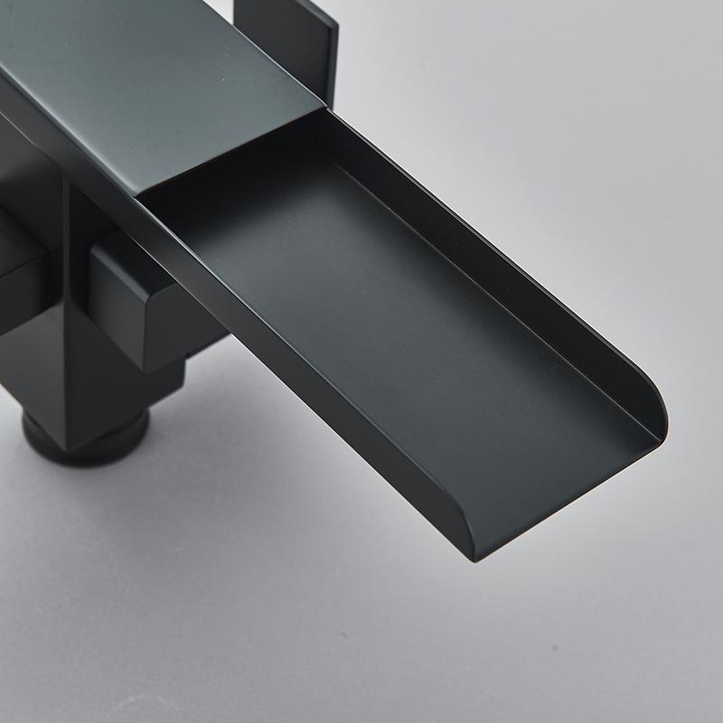 Matte Black Waterfall Bathtub Faucet Floor Standing Bathroom Bath Shower Set Hot and Cold Bath Tap Mixer With Handshower