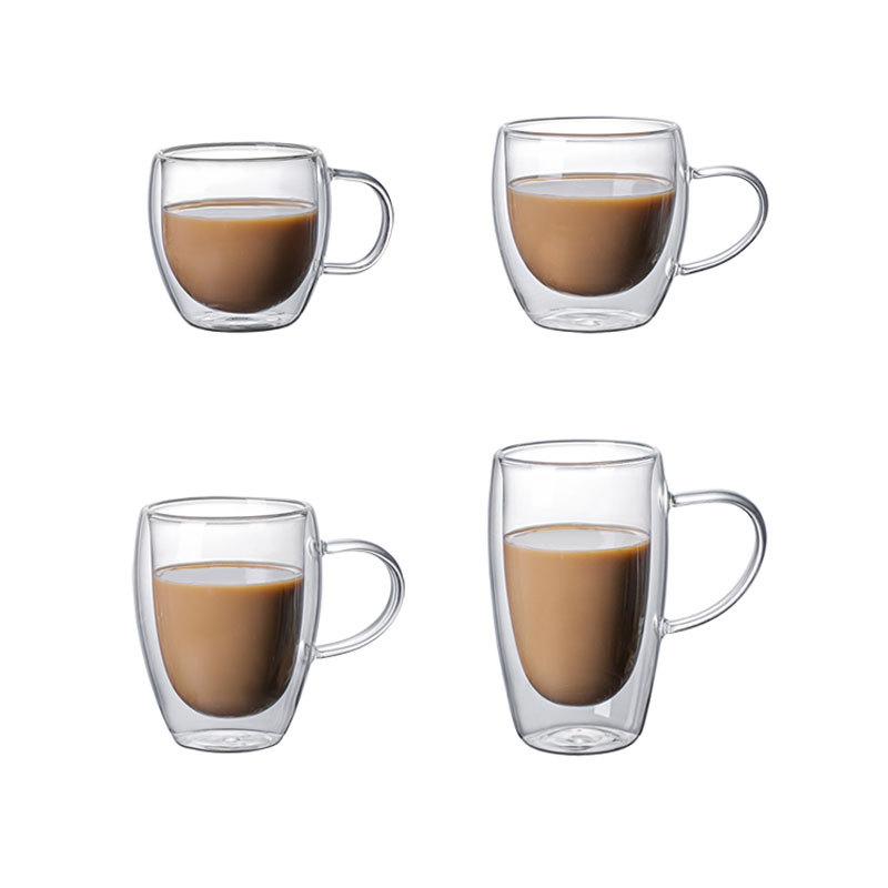 150-450ML Double-layer Transparent Glass Coffee Cups with Handle Double-layer Heat Insulation High Temperature Juice Milk Cups