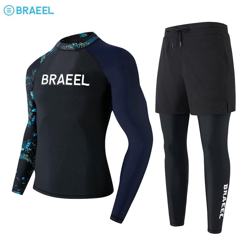 Mens UV Protection Quick-Dry Long Sleeve Rash Guard Set With Pants Surfing Diving Swimming