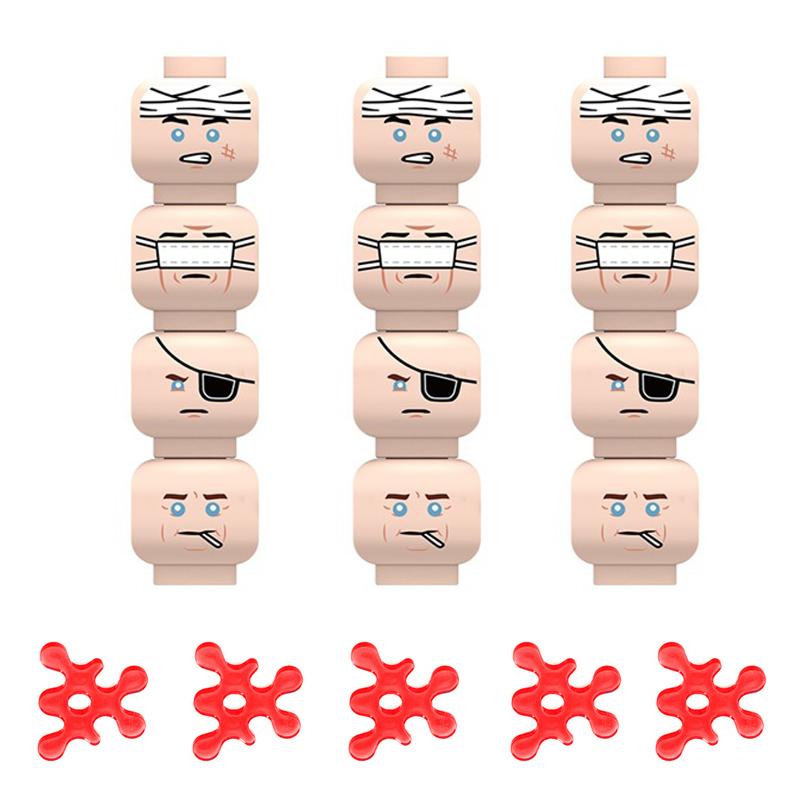 MOC Militär Zombie Verletztes Gesicht Zubehör Bausteine Armee Soldaten Figuren Kopf Emotionale Waffe Teile Mini Steine Spielzeug