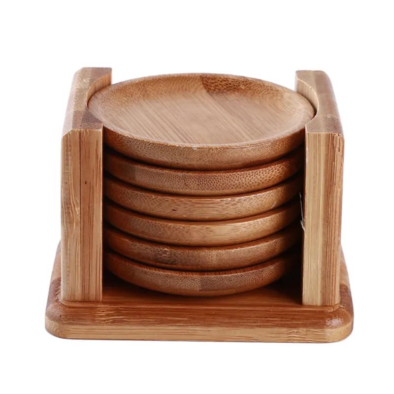 6PCS Round Shape Bamboo Coaster Cup Rest   for Glass Cups Tea Cup Coffe Mug Bottle Water Holder Natural Home Decor