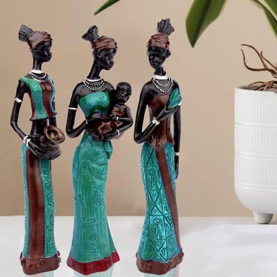 Prachtige Afwerking Uniek Handgemaakt Huisdecoratie Afrikaanse Stamvrouwen Kunstwerk - (Set van 3, groen en zwart van kleur.)
