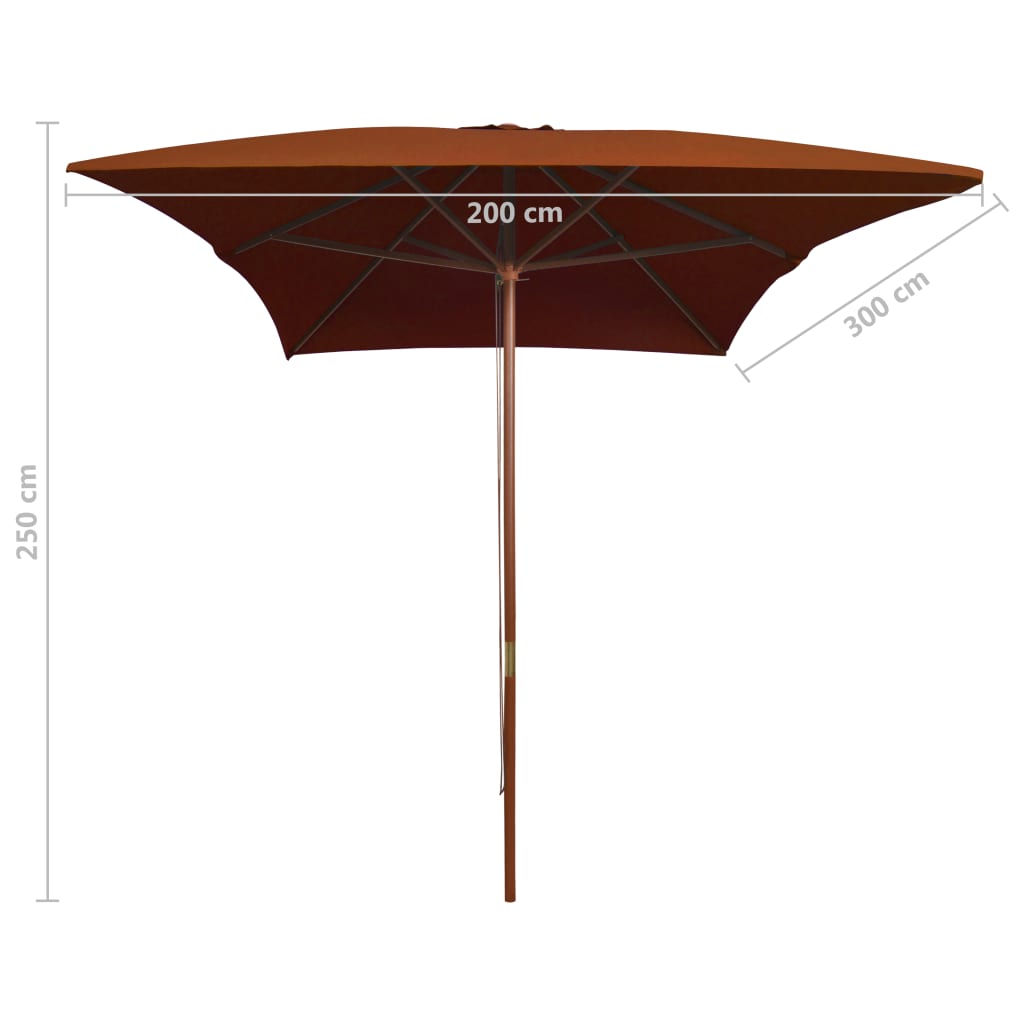 Wooden Mast Sun Umbrella 200 X 300 Cm Terracotta