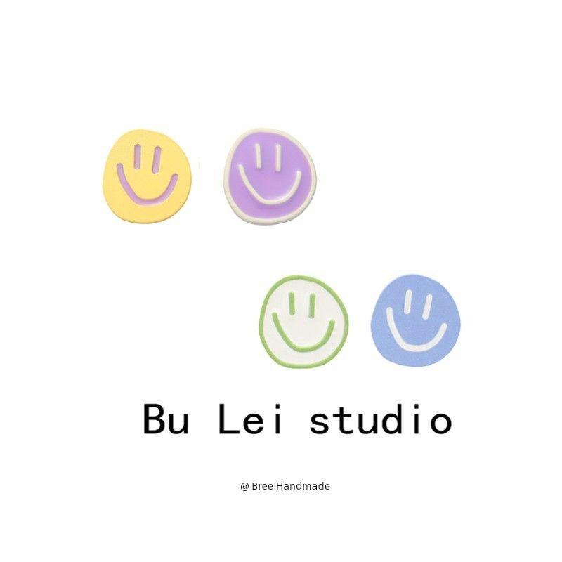 

Niche Style Smiling Face Contrast Color Photo Ear Clip Yellow purple Contrast Color 925 silver needle