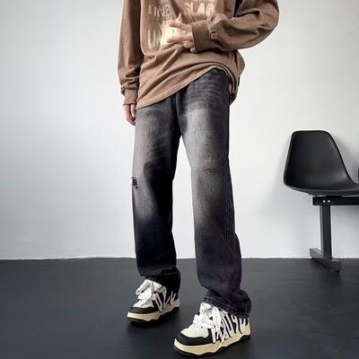 American Street Washed Vintage Jeans Men'S Spring And Autumn Straight Leg Loose Fitting European And American High Street Vibe Style Long Pants