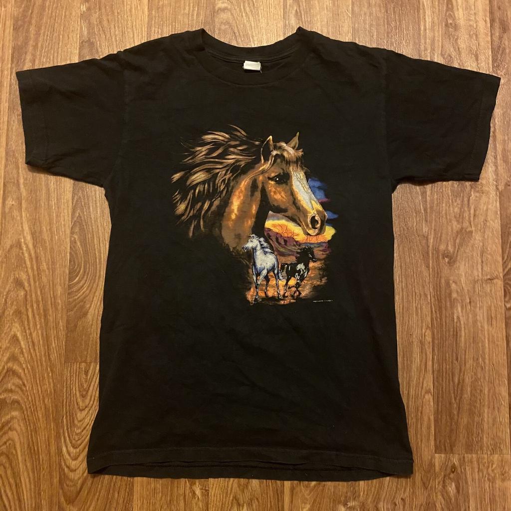 Vintage Dingo Horse Shirt Adult Medium Black Western Cowboy