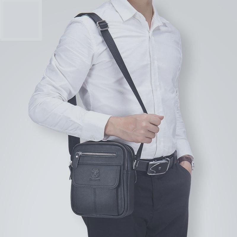 Men's Genuine Leather Messenger Shoulder Bag Vintage Cow Leather Male Casual Multifunction Small Crossbody Bag Fashion