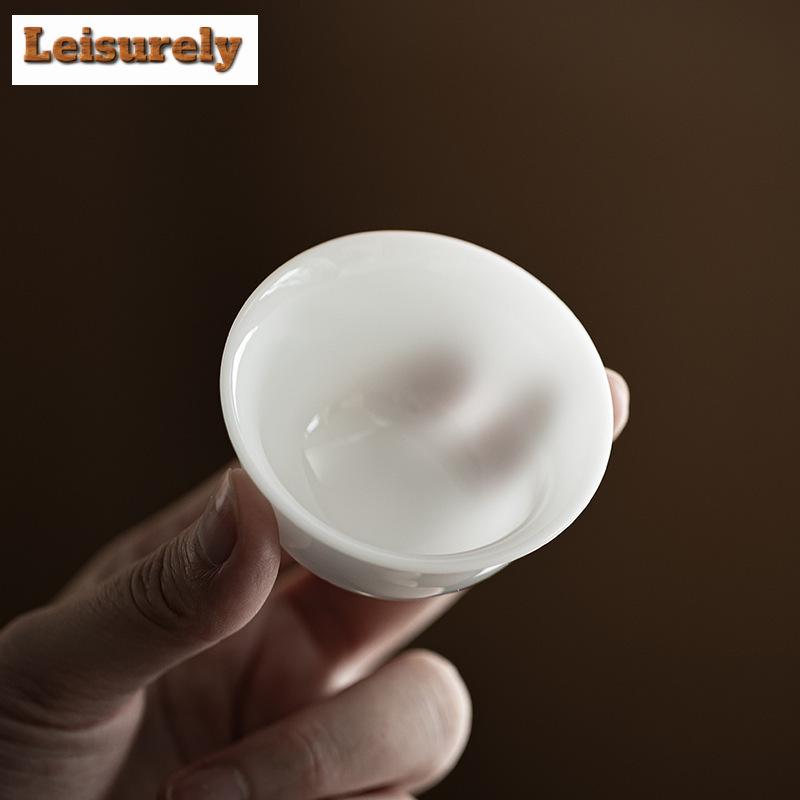 35ml Handamde Iced Jade Porcelain Reversed Cup White Tasting Teacup Mug Small Personal Tea Bowl Master Cup Kung Fu Teaware Gift