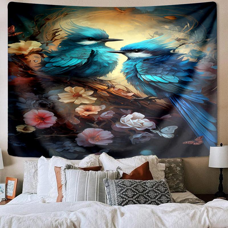 Blue Birds In Blossoms Tapestry Room Decoration Wall Hanging for Living Room Bedroom, Dormitory, Birthday and Christmas Gifts