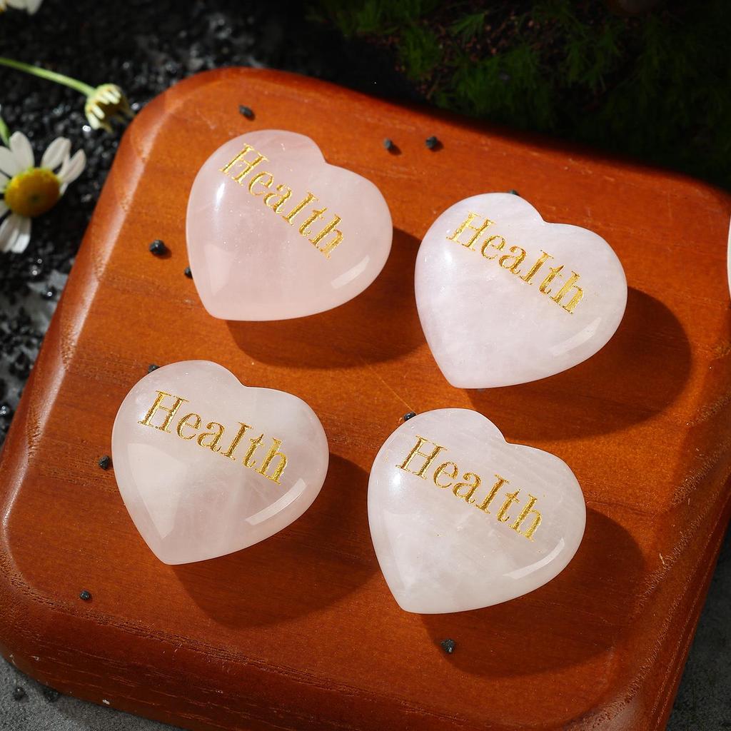 Natural Pink 30mm Heart-Shaped Engraved Crystal Pocket Stone Ornament